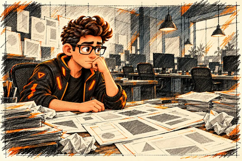 CGI Nerd avatar sitting among abstract layoff news and vacant production desks.